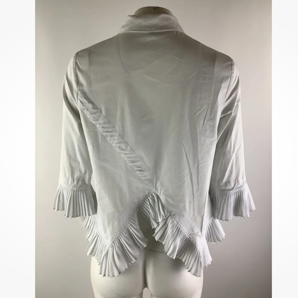 IC By Connie K Sz M Pleated Trim Button Blouse White Cotton Spandex Collared - Picture 4 of 6